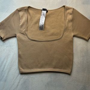 zara tan/brown cropped shirt